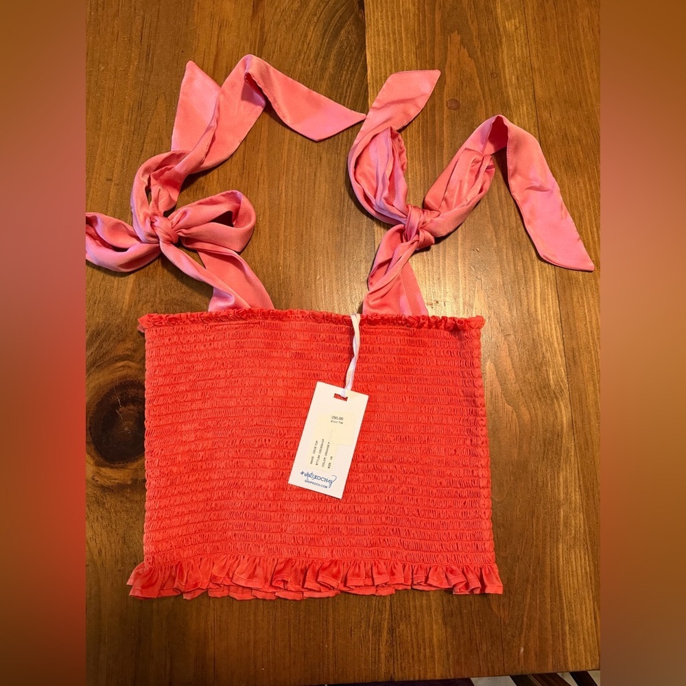 NEW KOCH women's cece top orange pink smock size XS tie top smoke pet free - Picture 2 of 3
